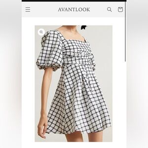 Avantlook checkered puff sleeve black and white dress nwt